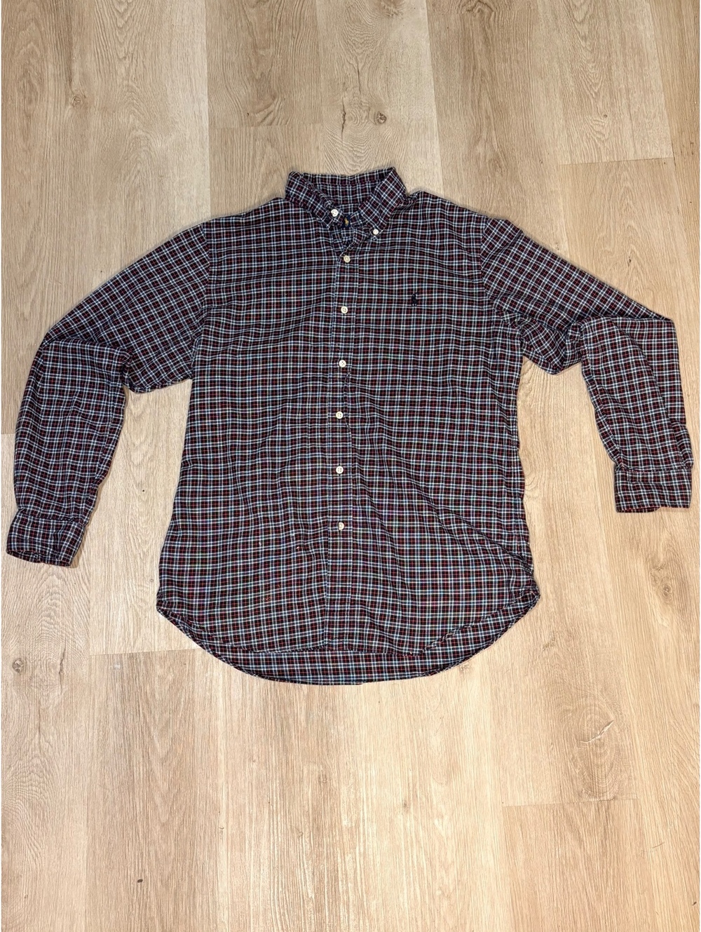 Ralph Lauren Blue and Red Plaid Button Down Shirt Size Medium Long Sleeve Preppy